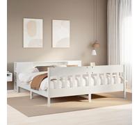 Bookcase Bed White Solid Pinewood Super King 180x200 cm Storage Headboard Rustic