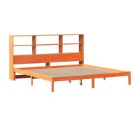 Bookcase Bed Solid Pinewood Brown 200x200 cm Storage Headboard With Shelves