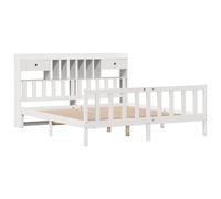 Bookcase Bed Natural Solid Pinewood Super King 180x200 cm with Storage 2 Drawers
