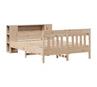 Bookcase Bed Solid Pinewood Brown 135x190 cm Double Storage Headboard Frame