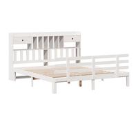 Bookcase Bed White Solid Pinewood Super King 180x200 cm Storage Headboard 2drws