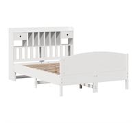 Bookcase Bed Solid Pinewood White 150x200 cm King Size Storage Headboard Shelves