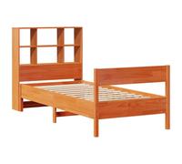 Brown Solid Pine Wood Bookcase Bed Frame Small Single 75x190cm, No Mattress