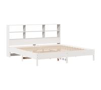 White Solid Pine Wooden Bookcase Bed Frame Super King 180x200 Storage Headboard