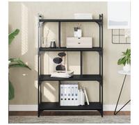 Bookcase Black 76x32x123cm Engineered Wood 4-Tier Metal Frame Modern Shelf Unit