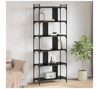 Bookcase Black Oak 76x32x192cm Engineered Wood 5-Shelf Metal Frame Storage Tall