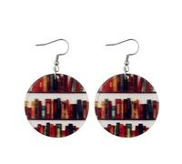 Bookcase Book Earrings Teacher Appreciation Acrylic Bookshelf Book Shelves Heart Teardrop Round Earrings for Women Teachers Librarian Book Lovers Back to School Jewelry Gifts (Round book earring)