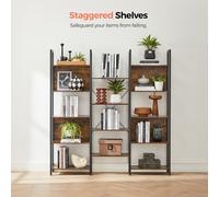 Bookcase Bookshelf 14 Storage Shelves Metal Frame Rustic Brown Black LLS107B01