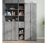 Bookcase Concrete Grey 30x42.5x185 cm Engineered Wood Tall Slim 2 Drawer Storage