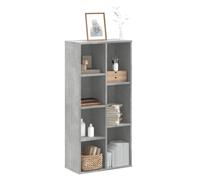 Bookcase Concrete Grey 7-Shelf Engineered Wood 50x25x105 cm Slim Storage Unit.