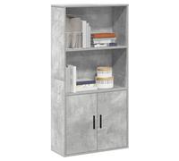Bookcase Concrete Grey Engineered Wood 60x24x120 cm 2-Shelf 2-Door Storage Unit