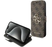 Bookcase Cover For iPhone 15 Pro Max Guess Brown Logo Gold