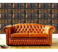Bookcase Library Wallpaper Antique Retro Books Study Wooden Brown Natural Style