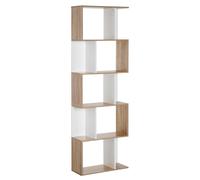 Bookcase S-Shaped Wooden Bookshelf 5/6 Tiers Storage Shelf Rack Oak and White