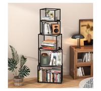 Bookcase Shelving Unit, 4-Tier Industrial Storage Shelf with Steel Frame, Corner Display Bookshelf for Home Décor and Organization
