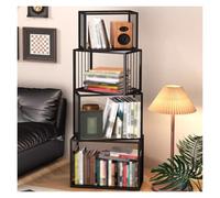 Bookcase Shelving Unit, 4-Tier Industrial Storage Shelf with Steel Frame, Corner Display Bookshelf for Home Décor and Organization
