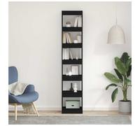 Bookcase Slim 6-Shelf Black Oak 40x30x198cm Engineered Wood Storage Unit Modern