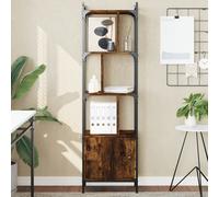 Bookcase Smoked Oak 44.5x30x154.5cm Engineered Wood & Steel Zigzag Shelf w/ Door