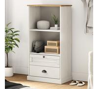 Bookcase Solid Pine White 60x35x114.5cm Shuttered 2-Compartment 2-Drawer