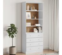 Bookcase Solid Pine Wood 77x35x186.5cm White 4 Open Shelves 4 Drawers XL