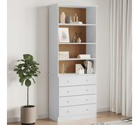 Bookcase Solid Pine Wood 77x35x186.5cm White 4 Open Shelves 4 Drawers XL