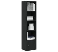 Bookcase Tall Black Oak Engineered Wood 31x24x127cm Slim Storage with Door Unit