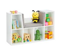 Relaxdays Bookcase, with Seat Cushion, Book Shelf with 6 Compartments, 63x103x30 cm, Bench for Children's Room, White