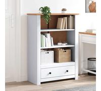 Bookcase White Solid Pine Wood 80x35x110 cm 3-Tier Shelves with Drawer XL