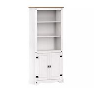 Bookcase White Wax 2 Door Display Cabinet Solid Wood Mexican Pine Wooden