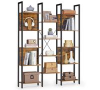Bookcase with 14 Storage Shelves, Metal Frame Bookshelf, Industrial Style for Office or Living Room, Brown and Black