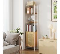 Bookcase with Rattan-Like Door Ebony, Oak Beige + Pearl White / PE Rattan Door