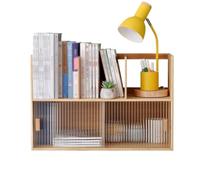 Bookcases Large Capacity Bamboo Desktop Bookshelf, with Glass Rails Cabinet Door Storage Rack, for Home Office Study Organizer Shelf(L70xW22.5xH40.5 cm)