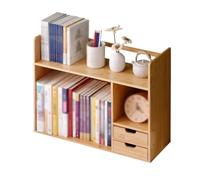 Bookcases Open Desktop Bookshelf with Double Drawer, Bamboo Storage Shelves, for Home Offic Study Supplies Organizer Display Shelf(L58xW19xH46 cm)