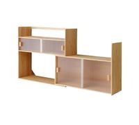 Bookcases Retractable Desktop Bookshelf, Bamboo Adjustable Display Rack, with Glass Sliding Door Organizer Cabinet, for Living Room Office Study