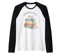 Booked and Busy Book Stack Reader Tea Coffee Bibliophile Raglan Baseball Tee