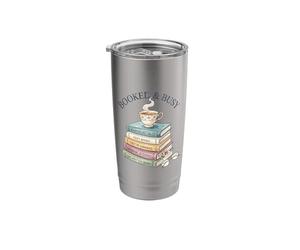 Booked and Busy Book Stack Reader Tea Coffee Bibliophile Stainless Steel Insulated Tumbler