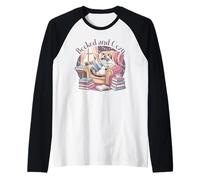 Booked and Cozy Cat Reading Bookworm Feline Reader Raglan Baseball Tee