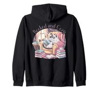 Booked and Cozy Cat Reading Bookworm Feline Reader Zip Hoodie