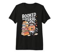 Booked and Feral Cute Raccoon Reading Librarian Nerd Bookish Premium T-Shirt