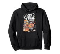 Booked And Feral Cute Raccoon Reading Librarian Nerd Bookish Pullover Hoodie