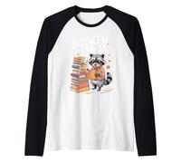 Booked and Feral Cute Raccoon Reading Librarian Nerd Bookish Raglan Baseball Tee