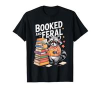 Booked and Feral Cute Raccoon Reading Librarian Nerd Bookish T-Shirt