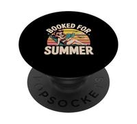 Booked for Summer Retro Reading Design with Vintage Girl PopSockets Adhesive PopGrip