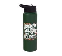 Booked Solid - Christmas Librarian Bookworm Book Reader Xmas Stainless Steel Insulated Water Bottle