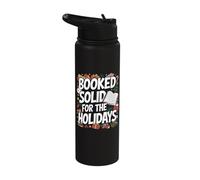 Booked Solid - Christmas Librarian Bookworm Book Reader Xmas Stainless Steel Insulated Water Bottle