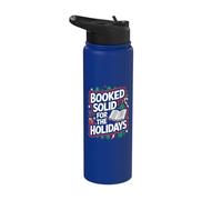 Booked Solid for The Holidays - Christmas Librarian Reader Stainless Steel Insulated Water Bottle