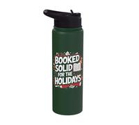 Booked Solid - Funny Librarian Bookworm Christmas Stainless Steel Insulated Water Bottle