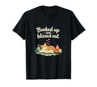 Booked Up and Blissed Out Cat Book Lover Design T-Shirt