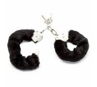 Book'em Danno - Black Furry Handcuffs, Black Faux Fur Fluffy Handcuffs with Keys, Beginners Bondage, Hen Party Props Funny, Hand Cuffs for Couples