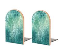 Bookend,Green Sea Blue Seaweed Wood Bookends,Heavy Duty Bookends,Non-Skid Bookend for Shelves,Support for Books and Movies (Beech 1 Pair)